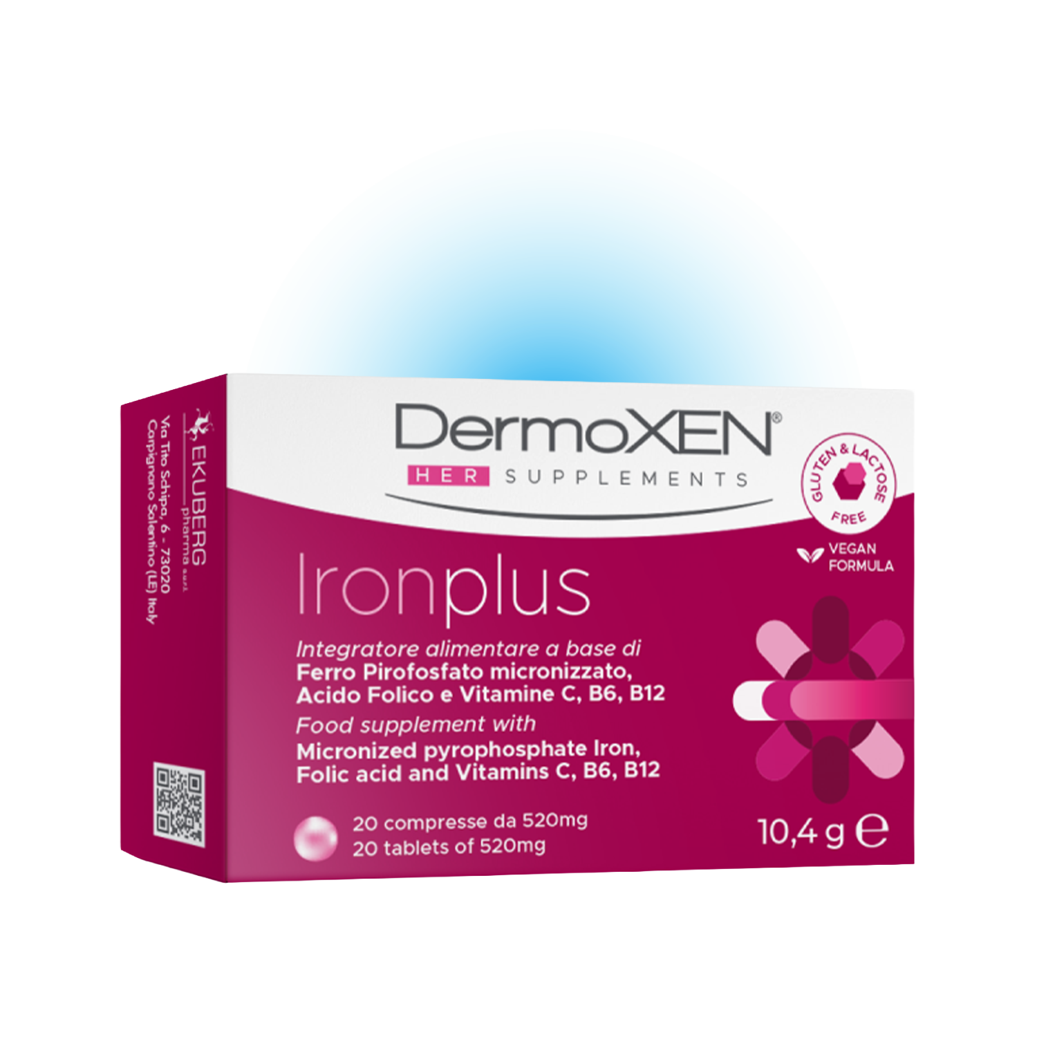 DermoXEN Ironplus — Suplement Diety dla Kobiet z Żelazem, Kwasem Foliowym i Witaminami B6, B12 i C | 30 tabletek