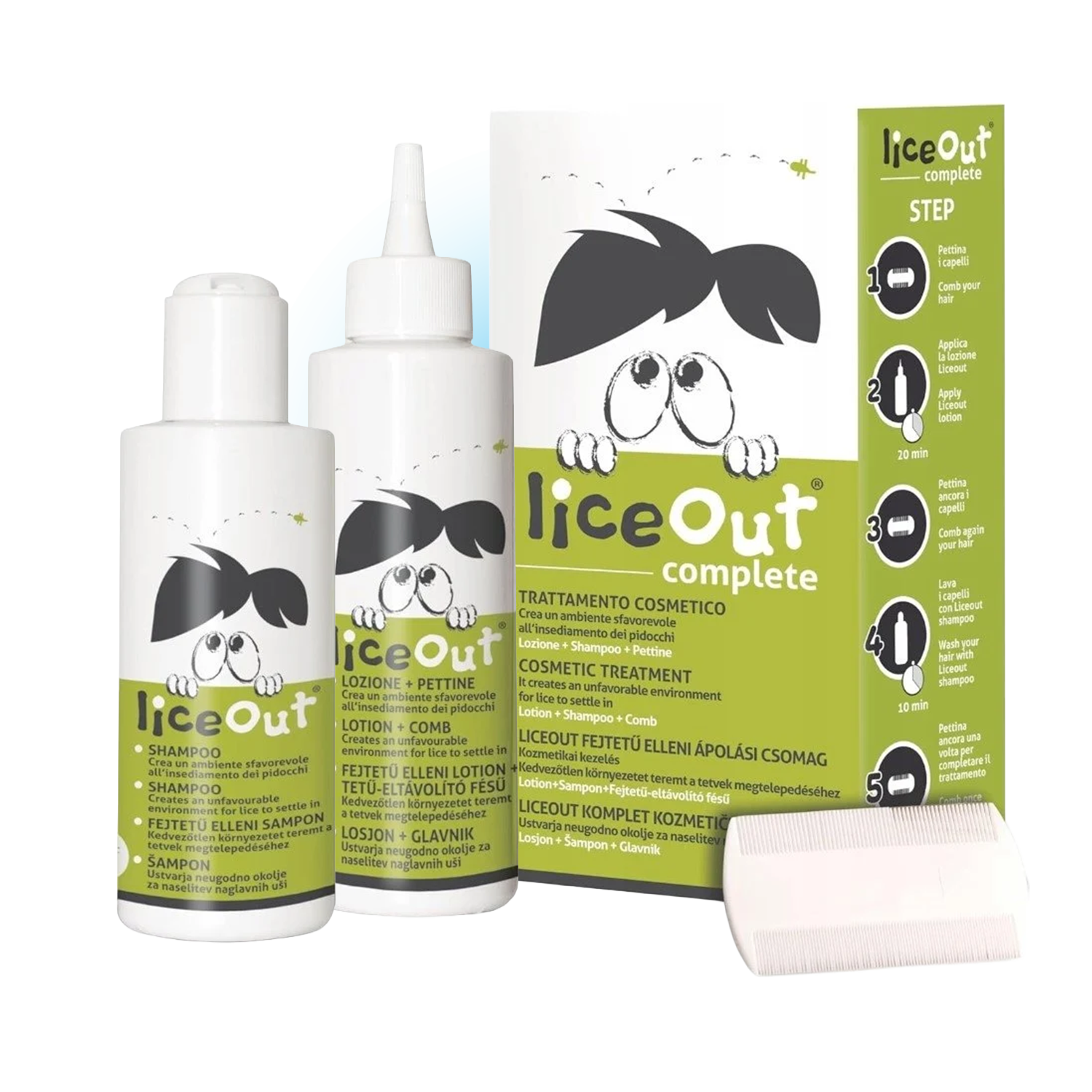 LiceOut Complete — Kompletny Zestaw Antipedikulozyjny: Lotion 125 ml + Szampon 125 ml + Grzebień Detect&Remove